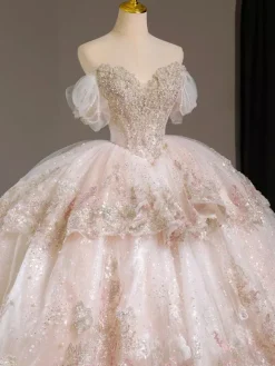 Robe Lolita rose féerique broderie de perles robe Lolita longue à plusieurs couches