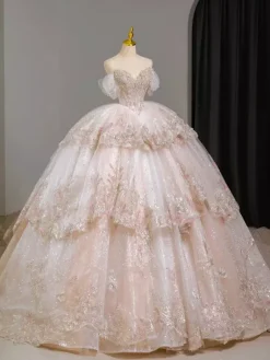 Robe Lolita rose féerique broderie de perles robe Lolita longue à plusieurs couches
