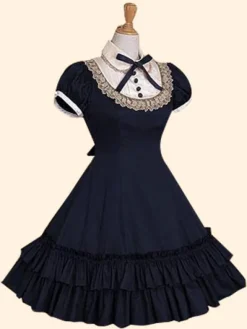 Robe lolita séduisante en popeline douse col montant Déguisements Halloween