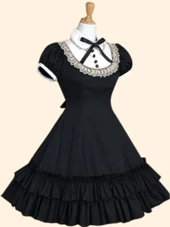 Robe lolita séduisante en popeline douse col montant Déguisements Halloween