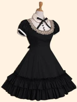 Robe lolita séduisante en popeline douse col montant Déguisements Halloween