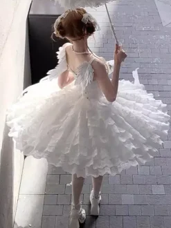 Robe Lolita White Hime Sweet Swan JSK avec n艙uds en dentelle