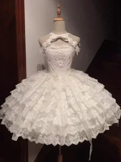 Robe Lolita White Hime Sweet Swan JSK avec n艙uds en dentelle