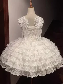 Robe Lolita White Hime Sweet Swan JSK avec n艙uds en dentelle