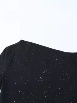 Robe longue asymétrique à paillettes pour femme - Robe noire scintillante fendue jusqu'en haut coupe ajustée - Tenues de gala et de bal de printemps 2026