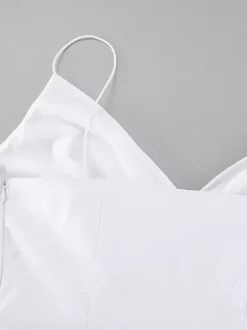 Robe longue blanche 100 % coton pour femme - Bretelles spaghetti buste froncé - Robe de plage sexy à col en V et volants - Collection 2026