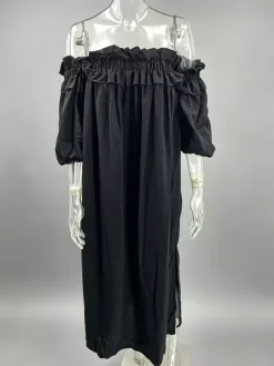 Robe longue blanche à épaules dénudées pour femme - Robe de plage ample en lin et coton style bohème manches lanternes à volants - Vacances d'été 2026