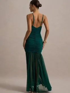 Robe longue blanche crème à col en V et fronces transparentes pour femme style élégant et formel