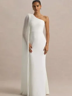 Robe longue bleue décontractée fendue sur le devant sans manches et asymétrique idéale pour une soirée en amoureux.