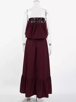 Robe longue bustier 100% coton pour femme tons naturels - Robe d'été sexy à volants et haut tube - Robe longue bohème pour les vacances à la plage 2026