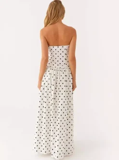 Robe longue bustier imprimée pour femme - Robe d'été bohème bandeau plissée à taille basse - Garden Party d'été 2026