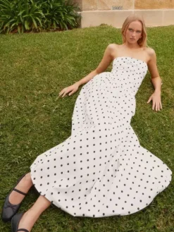 Robe longue bustier imprimée pour femme - Robe d'été bohème bandeau plissée à taille basse - Garden Party d'été 2026
