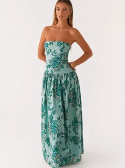 Robe longue bustier imprimée pour femme - Robe d'été bohème bandeau plissée à taille basse - Garden Party d'été 2026