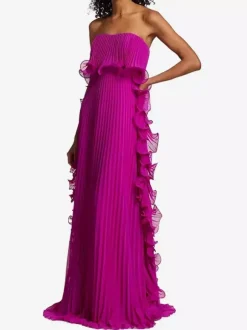 Robe longue bustier plissée pour femme - Robe longue fluide à volants sur le côté - Idéale pour un mariage d'été à la plage (collection 2026)