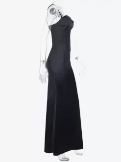 Robe longue corset à fines bretelles pour femme - Robe moulante noire élégante - Idéale pour une soirée de mariage printanière 2026