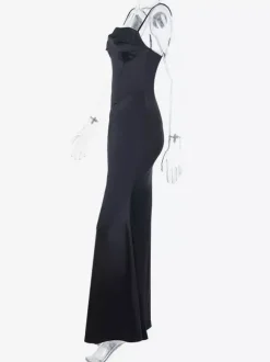 Robe longue corset à fines bretelles pour femme - Robe moulante noire élégante - Idéale pour une soirée de mariage printanière 2026