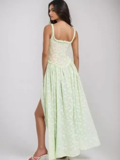 Robe longue corset transparente pour femme - Robe d'été fluide et sans manches à fente haute style cottagecore - Vacances d'été à la plage 2026