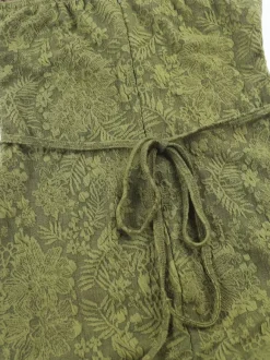 Robe longue dos nu à bretelles fermeture éclair sans manches imprimé floral épaules dénudées vert tendre