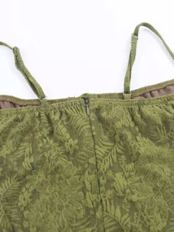 Robe longue dos nu à bretelles fermeture éclair sans manches imprimé floral épaules dénudées vert tendre