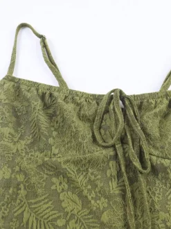 Robe longue dos nu à bretelles fermeture éclair sans manches imprimé floral épaules dénudées vert tendre