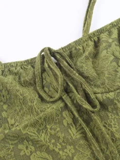 Robe longue dos nu à bretelles fermeture éclair sans manches imprimé floral épaules dénudées vert tendre