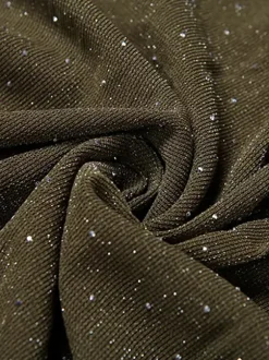 Robe longue dos nu à col V plongeant et décolleté plongeant pour femme - Robe transparente vert olive à paillettes et fente haute - Idéale pour une soirée d'été en boîte de nuit (2026)