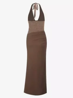 Robe longue dos nu à sequins bordeaux pour femme - Élégante robe sirène moulante froncée - Tenue de bal 2026