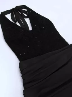 Robe longue dos nu à sequins bordeaux pour femme - Élégante robe sirène moulante froncée - Tenue de bal 2026
