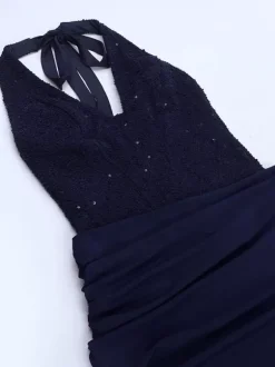 Robe longue dos nu à sequins bordeaux pour femme - Élégante robe sirène moulante froncée - Tenue de bal 2026