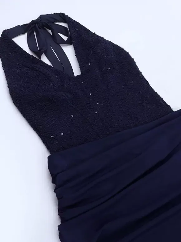 Robe longue dos nu à sequins bordeaux pour femme - Élégante robe sirène moulante froncée - Tenue de bal 2026