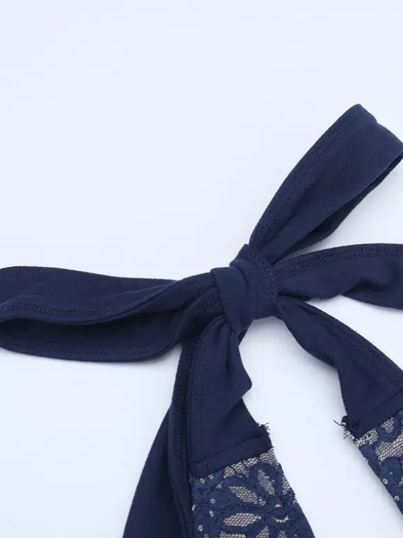 Robe longue dos nu bleu marine à col halter pour femme - Robe asymétrique en dentelle patchwork - Robe moulante sexy idéale pour une soirée d'anniversaire d'été 2026