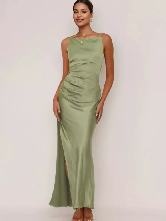 Robe longue fendue rose pâle dos nu robe de soirée pour femme 2026