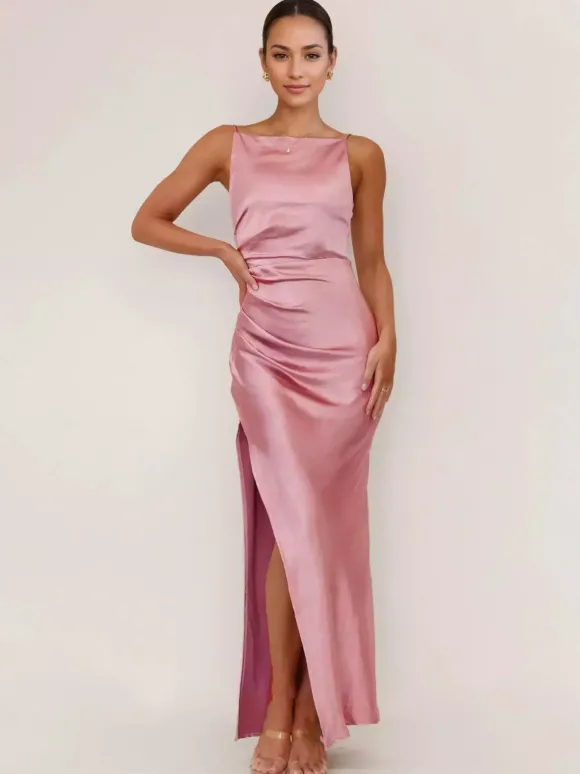 Robe longue fendue rose pâle dos nu robe de soirée pour femme 2026