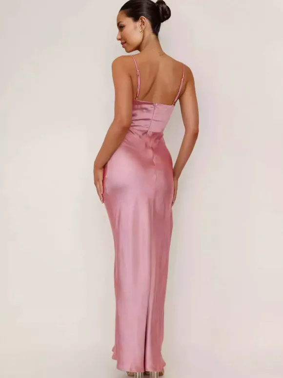 Robe longue fendue rose pâle dos nu robe de soirée pour femme 2026