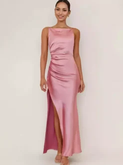 Robe longue fendue rose pâle dos nu robe de soirée pour femme 2026