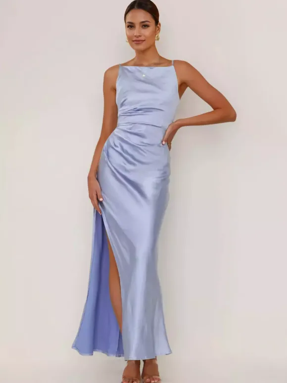 Robe longue fendue rose pâle dos nu robe de soirée pour femme 2026
