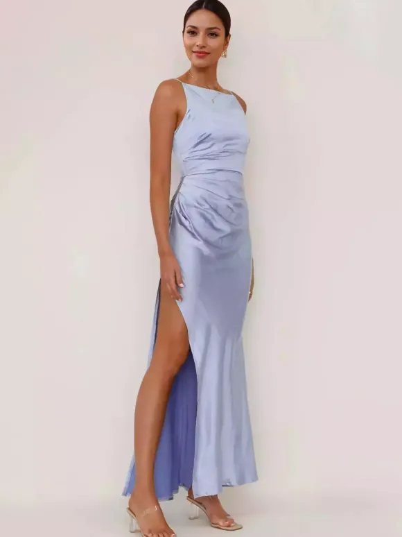 Robe longue fendue rose pâle dos nu robe de soirée pour femme 2026