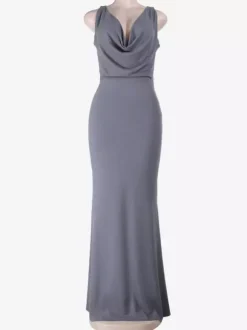 Robe longue grise à col bénitier pour femme - Élégante robe moulante dos nu - Robe de soirée minimaliste pour gala 2026