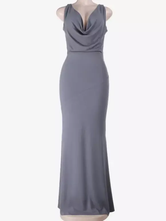 Robe longue grise à col bénitier pour femme - Élégante robe moulante dos nu - Robe de soirée minimaliste pour gala 2026