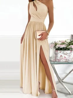 Robe Longue Imprimé Femme avec Bretelles avec Epaule Dénudée Coupe Cintrée avec Fente Bicolores