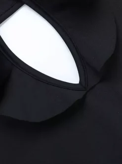 Robe longue maxi à volants et col en V pour femme - Robe moulante noire élégante dos nu découpée - Robe de soirée printemps 2026