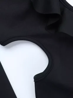 Robe longue maxi à volants et col en V pour femme - Robe moulante noire élégante dos nu découpée - Robe de soirée printemps 2026