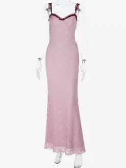 Robe longue maxi en dentelle florale pour femme - Nuisette Coquette Aesthetic - Robe longue romantique d'été 2026