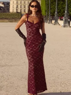 Robe longue maxi en dentelle florale pour femme - Nuisette Coquette Aesthetic - Robe longue romantique d'été 2026