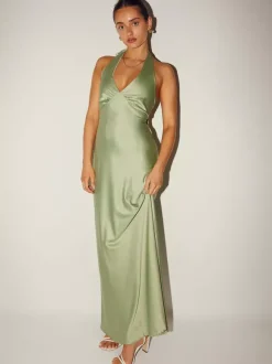 Robe longue maxi minimaliste dos nu à col V profond pour femme - Robe longue sans manches - Soirée cocktail d'été 2026