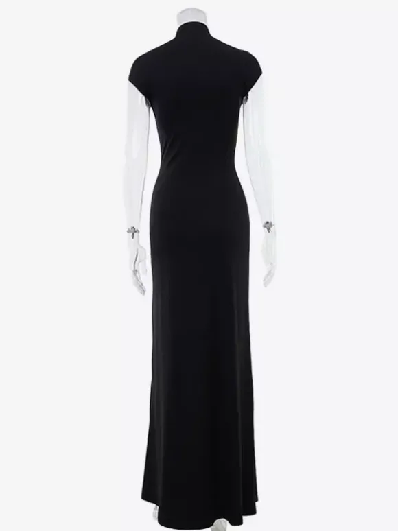 Robe longue moulante à col montant et fente haute pour femme 2026