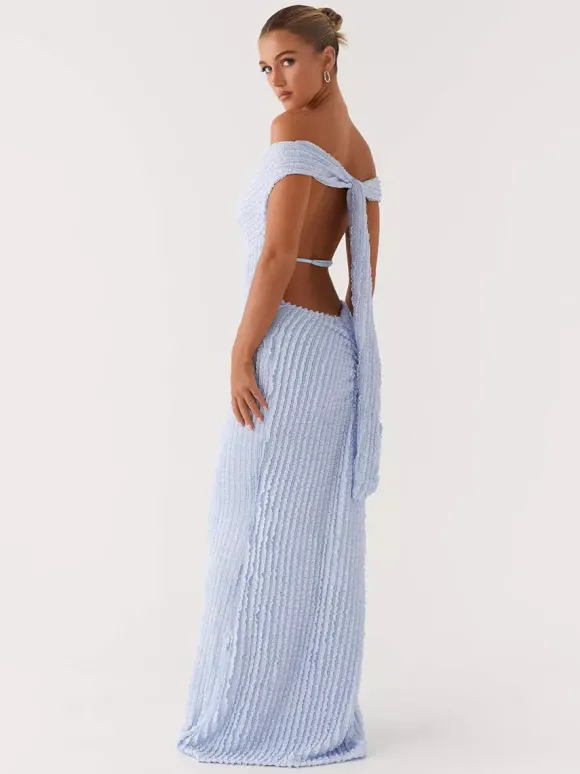 Robe longue moulante à épaules dénudées pour femme - Robe sirène texturée dos nu - Idéale pour une soirée d'été ou un mariage (collection 2026)
