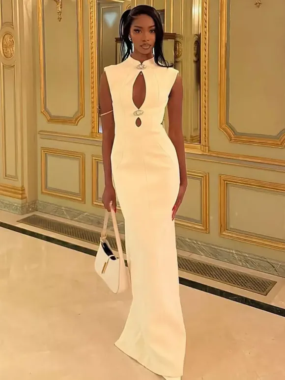 Robe longue moulante sans manches à découpe en forme de goutte d'eau pour femme 2026