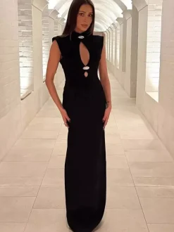Robe longue moulante sans manches à découpe en forme de goutte d'eau pour femme 2026