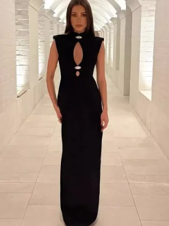 Robe longue moulante sans manches à découpe en forme de goutte d'eau pour femme 2026